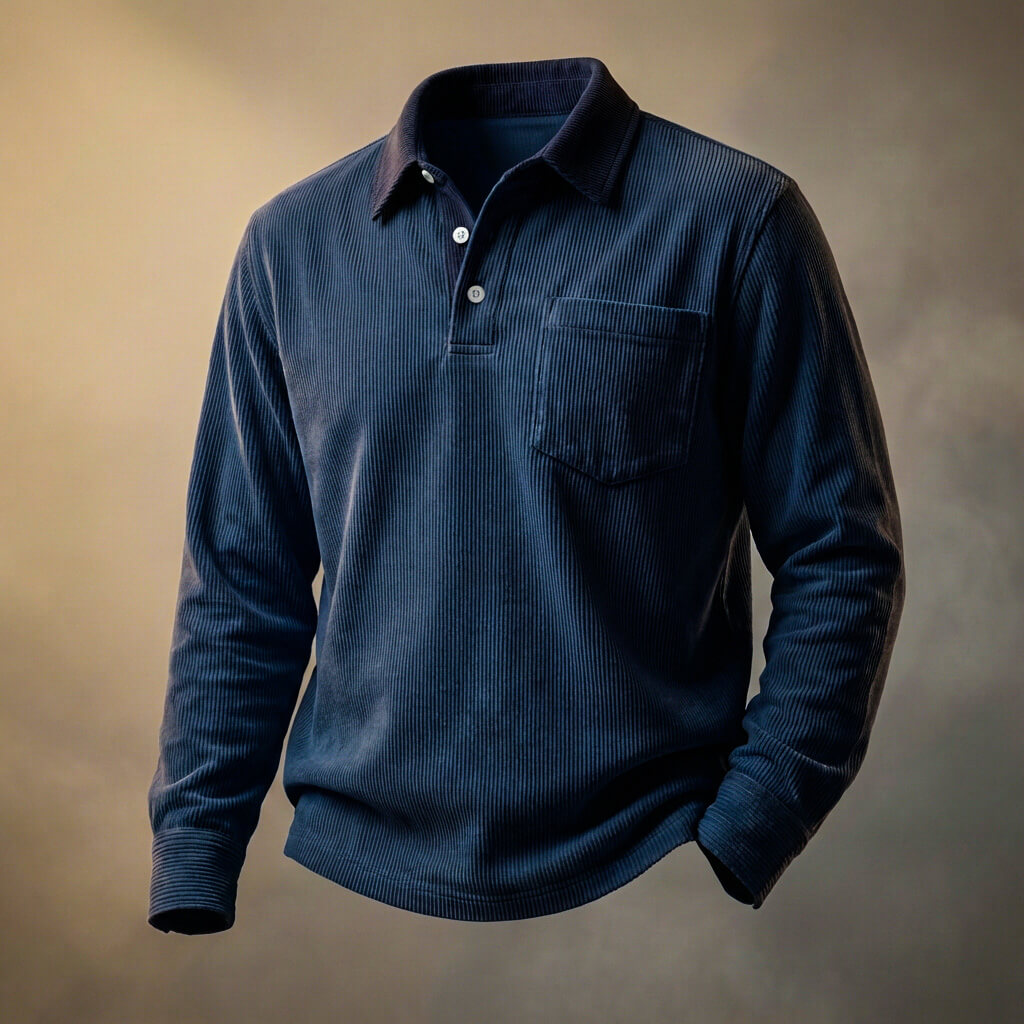 Men's elegant corduroy polo shirt, alternate view