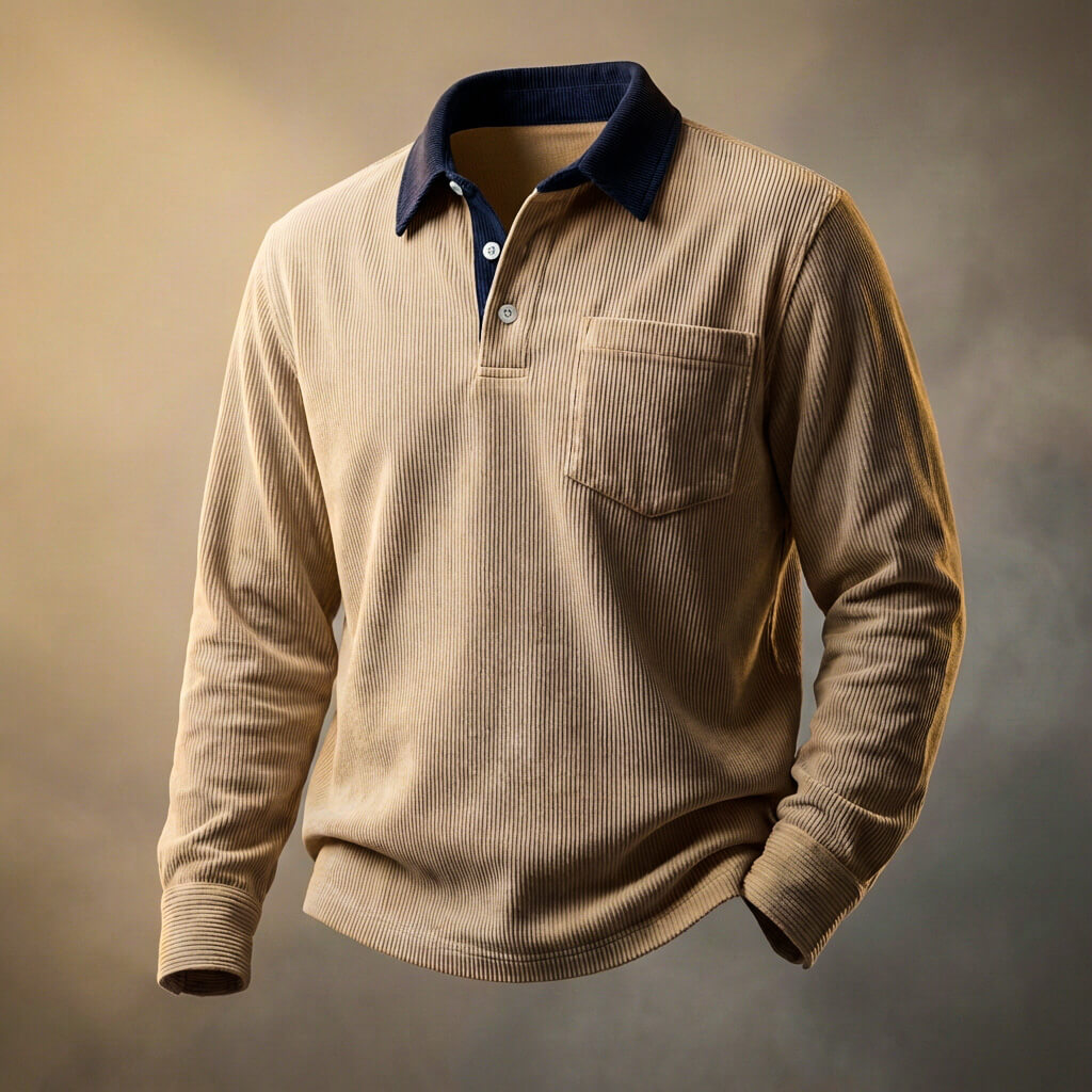 Men's elegant corduroy polo shirt, additional view