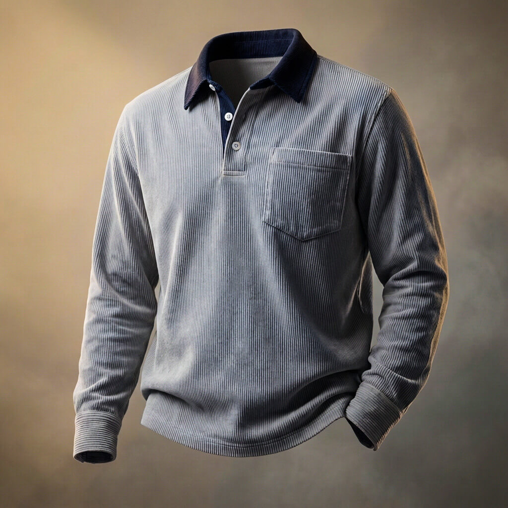 Men's elegant corduroy polo shirt, view 4