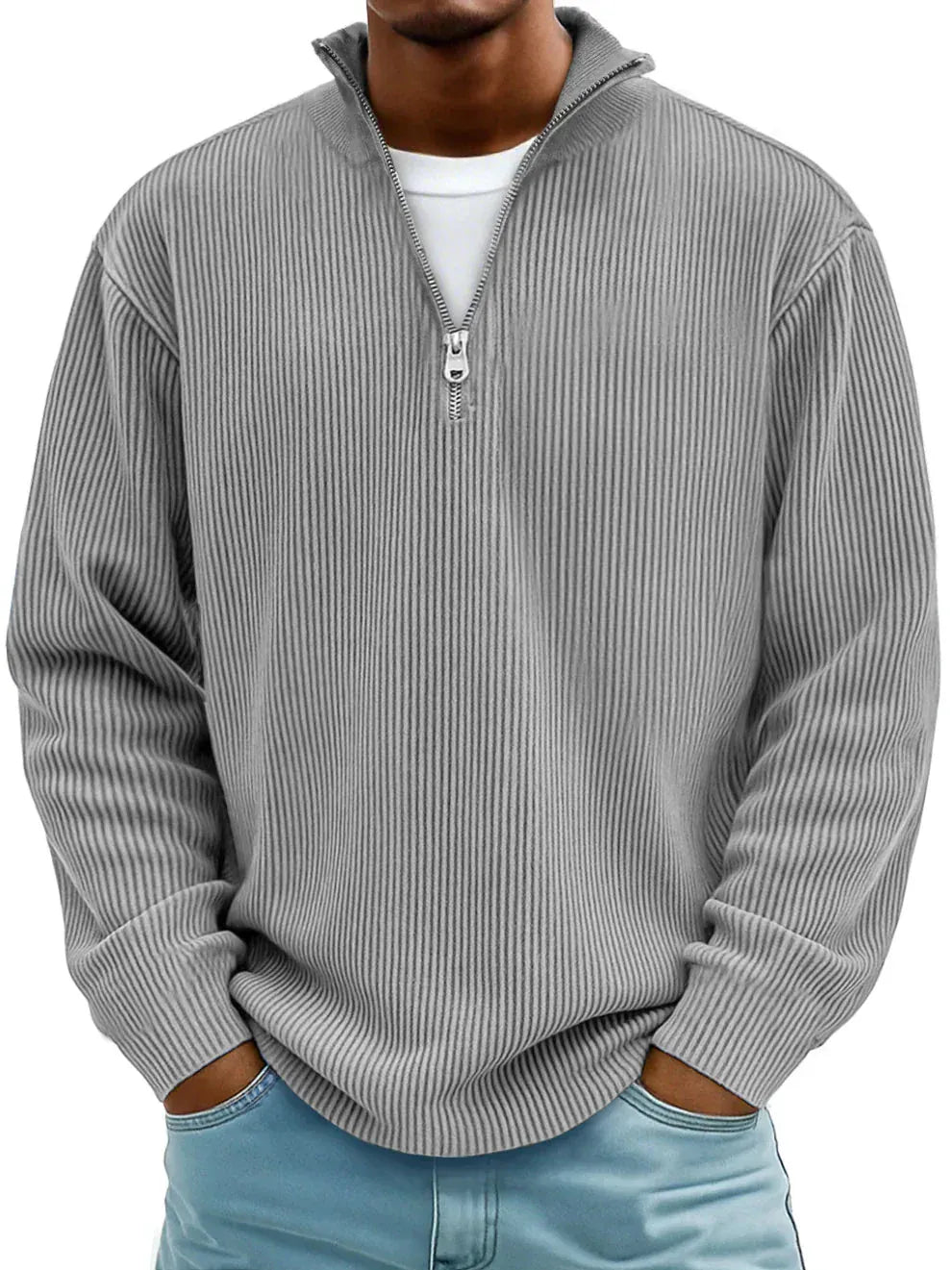 Varenna Corduroy Half-Zip in Gray