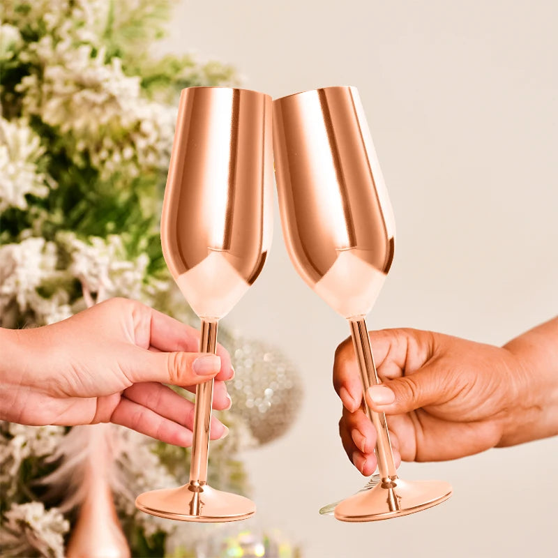 Toasting with Venezia rose gold flutes