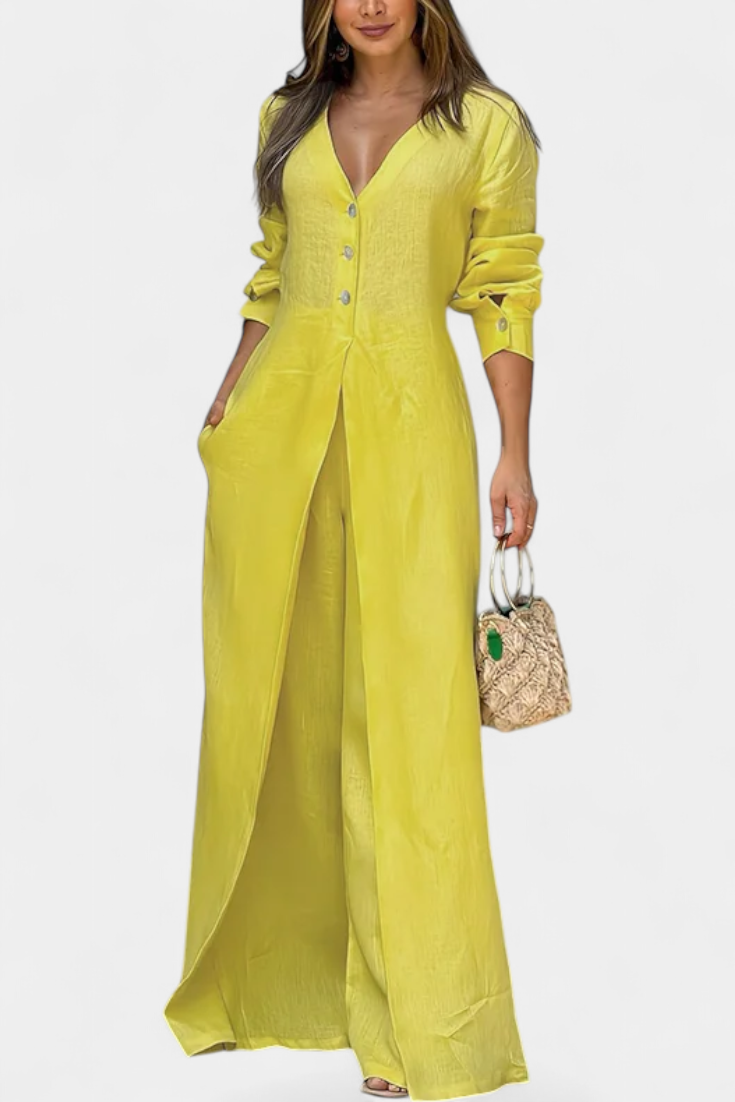 Whitney V Neck Fluid Jumpsuit with Front Slit – women's jumpsuits