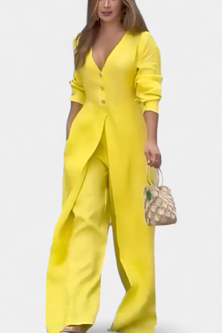 Whitney V Neck Fluid Jumpsuit with Front Slit – women's jumpsuits, view 2
