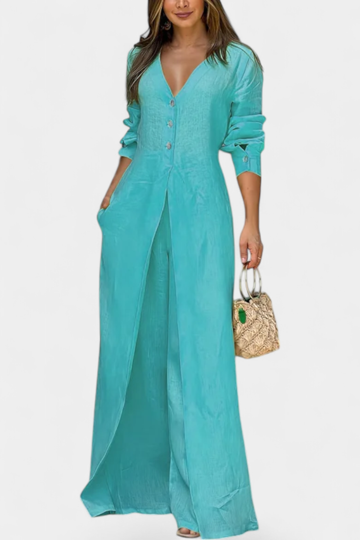 Whitney V Neck Fluid Jumpsuit with Front Slit – women's jumpsuits, view 6