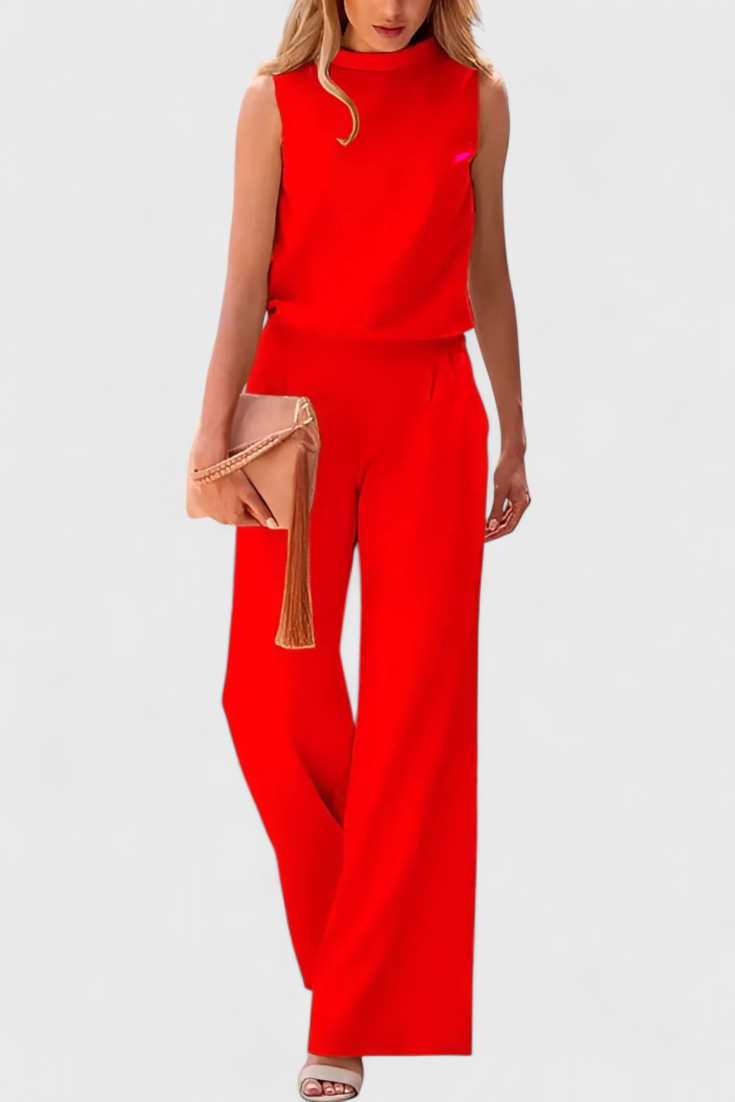 Winnie Wide Leg Fluid Jumpsuit with Round Neck – women's jumpsuits, view 2