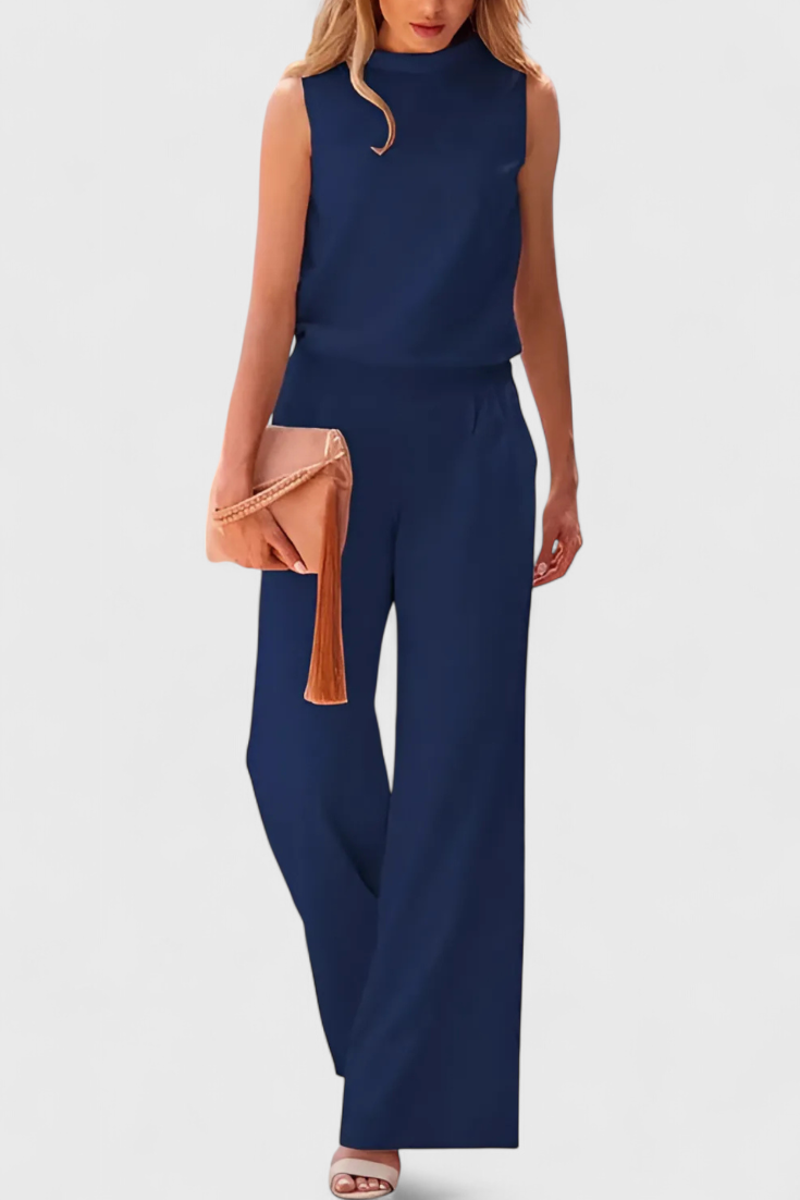 Winnie Wide Leg Fluid Jumpsuit with Round Neck – women's jumpsuits, view 3