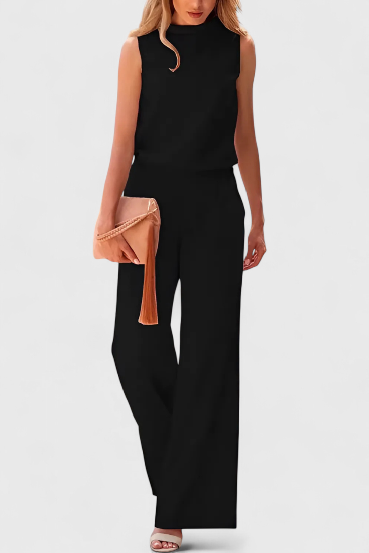 Winnie Wide Leg Fluid Jumpsuit with Round Neck – women's jumpsuits, view 4