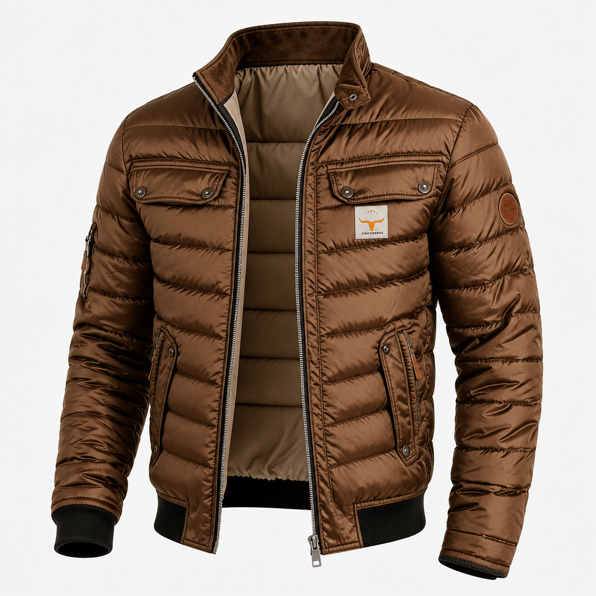 Wyatt men's quilted down winter coat, full outfit