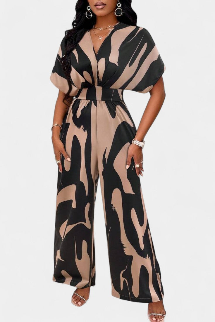 Zahara V Neck Abstract Wide Leg Jumpsuit – women's jumpsuits, view 4