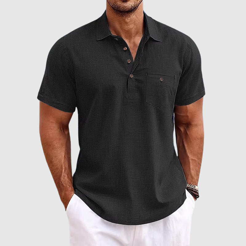 Men's linen polo shirt, alternate view