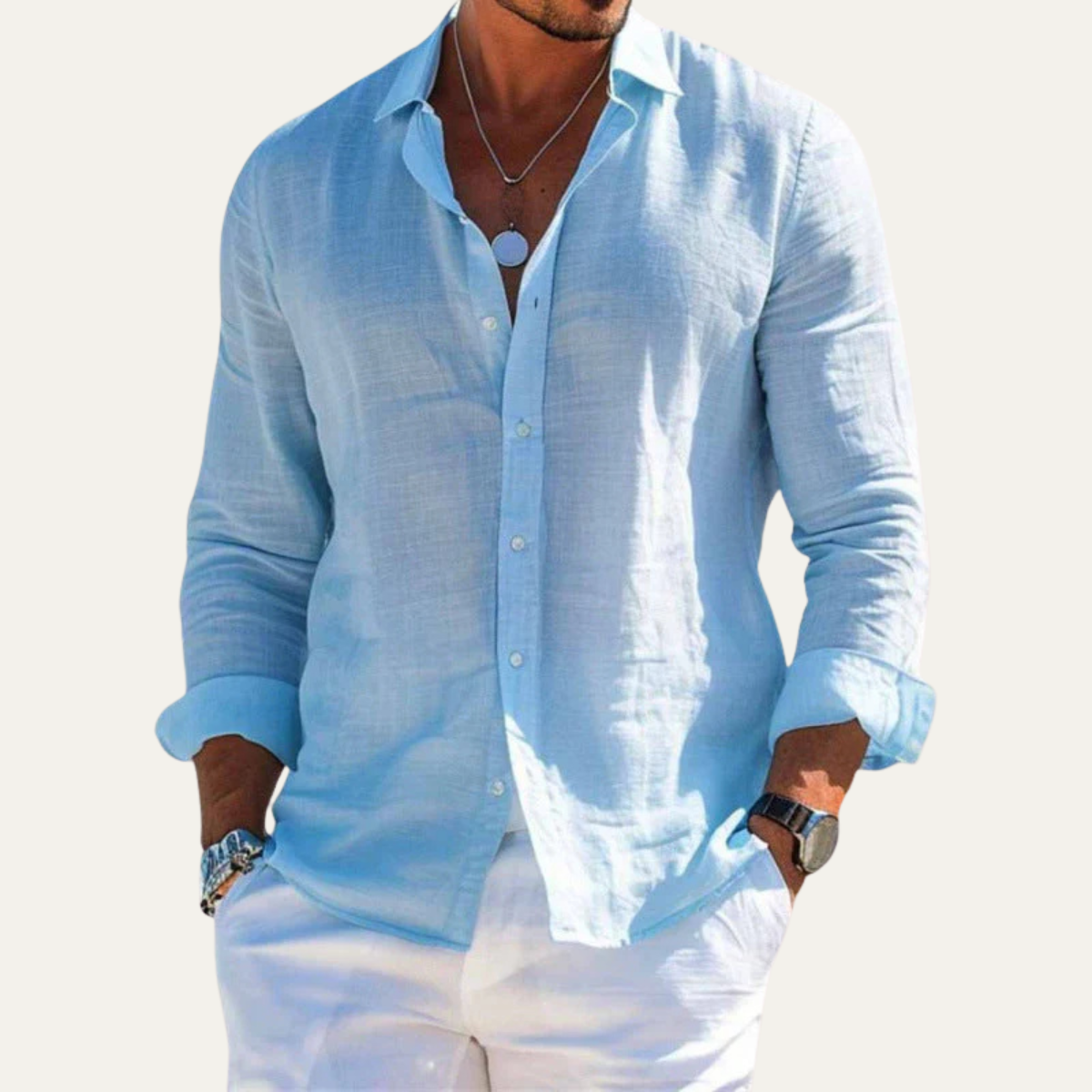 Zoagli Cotton-Linen Shirt in Light Blue