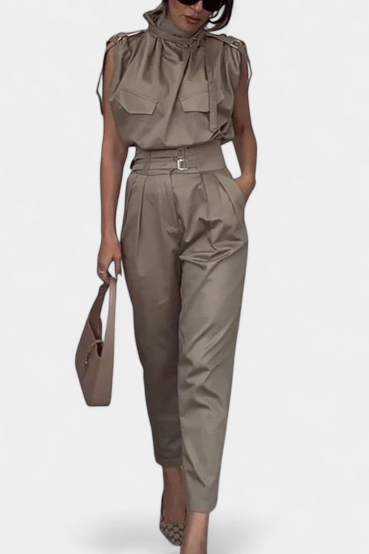 Cassis Ruffled Collar Belted Jumpsuit with Straight Cut – women's jumpsuits