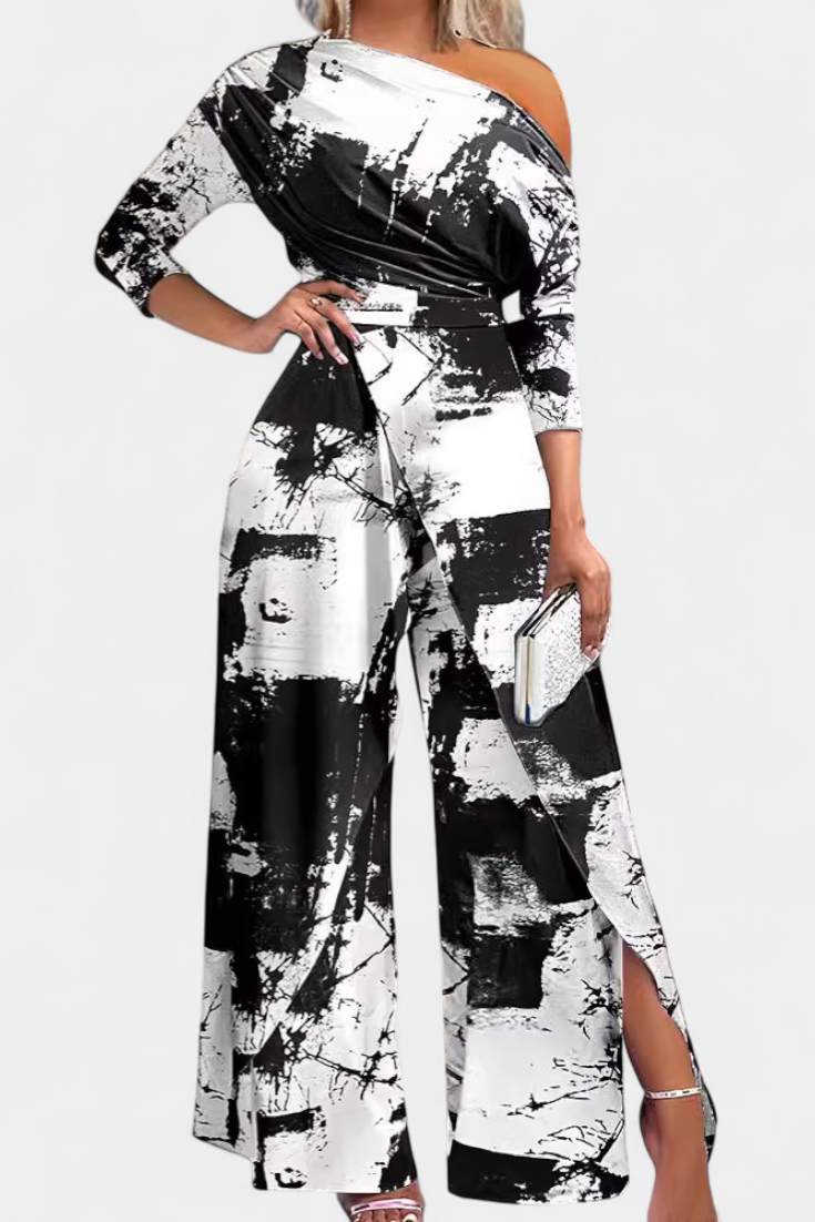 Brina Asymmetrical Jumpsuit with Pearl Embellished Shoulders and Straight Legs – women's jumpsuits