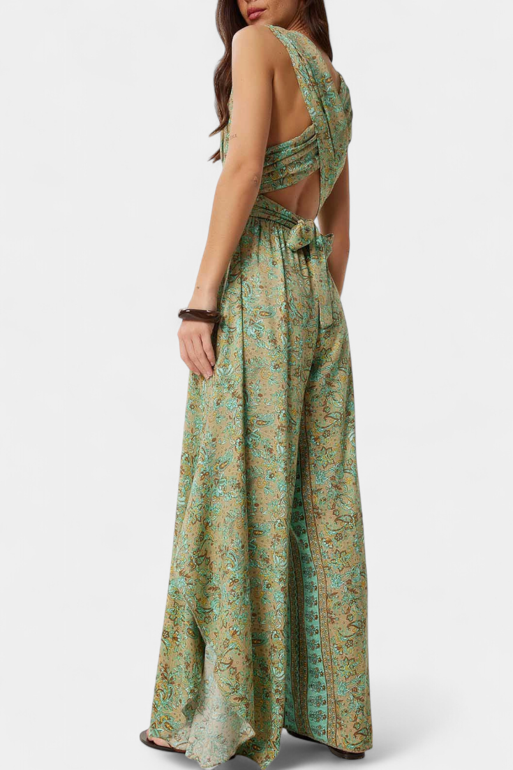 Leandra Floral Wrap Jumpsuit with Open Back Design – women's jumpsuits
