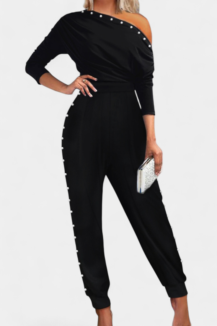 Asymmetrical Beaded Jumpsuit with Straight Leg Design – women's jumpsuits