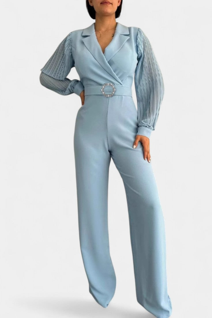 Dénéa Elegant Jumpsuit with Tailored Collar and Ruffled Accents – women's jumpsuits