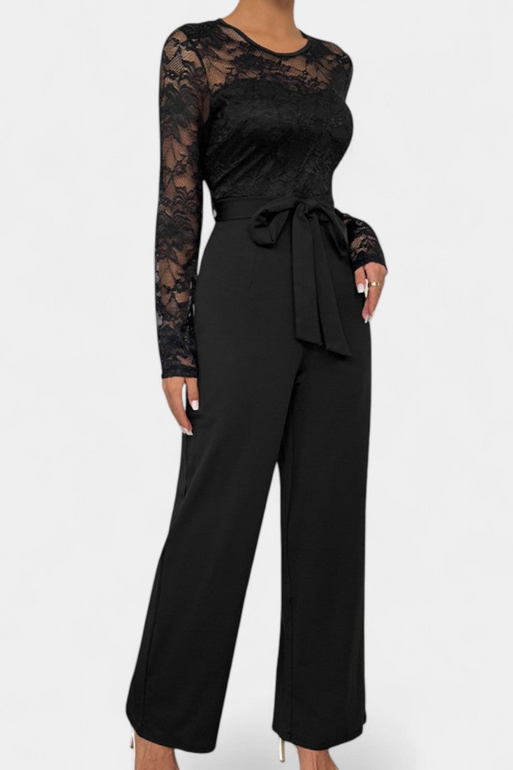 Éviana Chic Lace Jumpsuit with Adjustable Tied Waist – women's jumpsuits