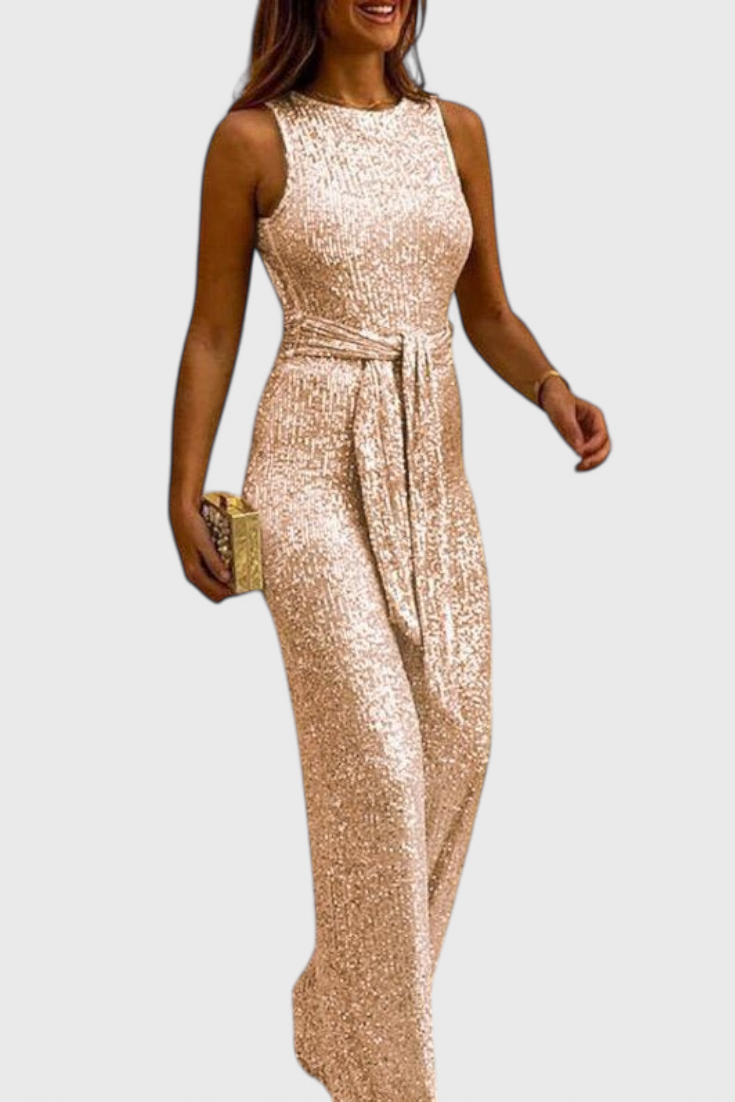 Adele Adjustable Waist Long Sequin Jumpsuit – women's jumpsuits